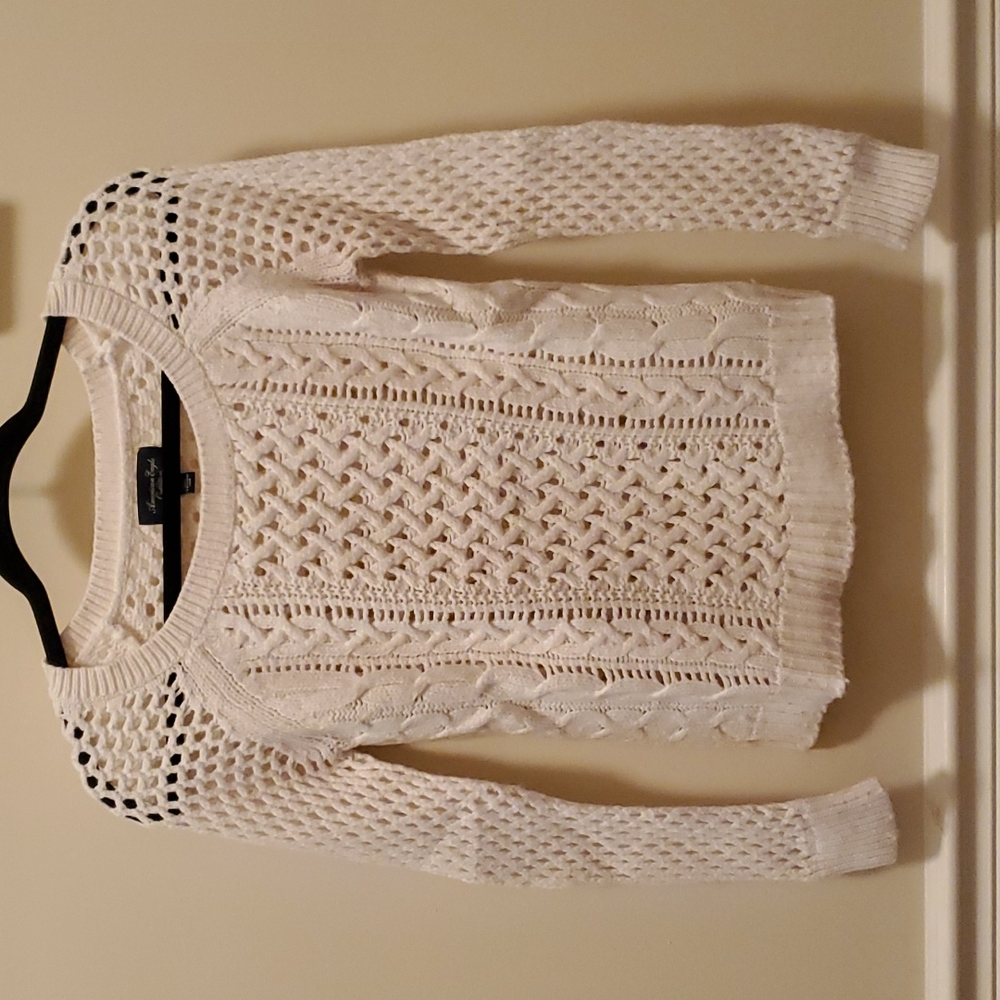 American Eagle Outfitters White Cable Knit Sweater